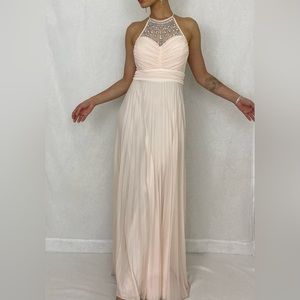 Rhinestone Halter Top Floor Length Gown